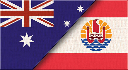 Double Flag of Australia and French Polynesia. Australian and Polynesian flags