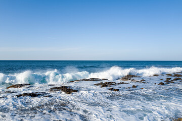Fototapeta premium Kotohikihama Beach in Asia, Japan, Kansai, Kinosaki, in summer, on a sunny day.