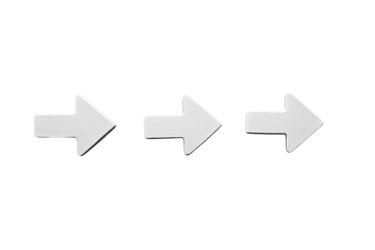 Simple white arrows on a dark surface guiding the way forward with bold clarity isolated on transparent background - Powered by Adobe