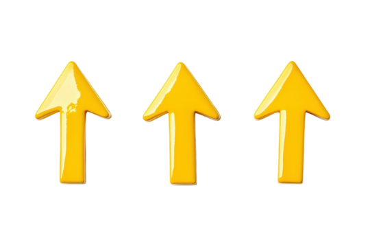 Bright yellow arrows point upward in a minimalist design, conveying direction and positivity isolated on transparent background - Powered by Adobe