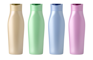  plastic cosmetic bottles standing on white background