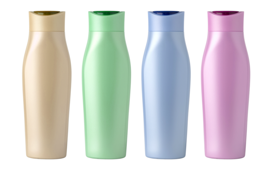  plastic cosmetic bottles standing on white background
