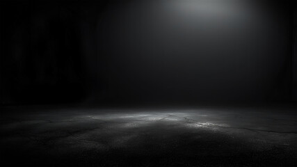 Black background with spotlight to stone ground. Dark interior background. 3D rendering