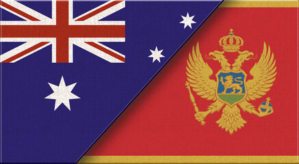 Flags of Australia and Montenegro. Australian and Montenegrin National flags