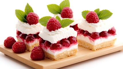 Delicious Raspberry Cream Cakes With Mint Garnish