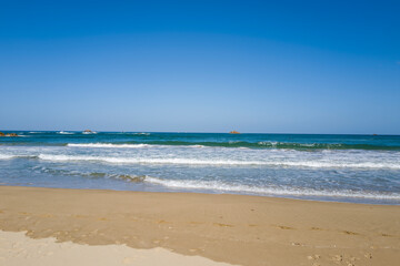 Shotenkyo Beach in Kumihamacho in Asia, Japan, Kansai, Kinosaki, in summer on a sunny day.