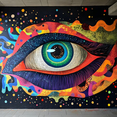 Eye-Catching Colorful Abstract Mural Art: A Vibrant Expression of Creativity and Imagination with Intricate Patterns, Bold Shapes, and Modern Design Elements on a Surreal Background