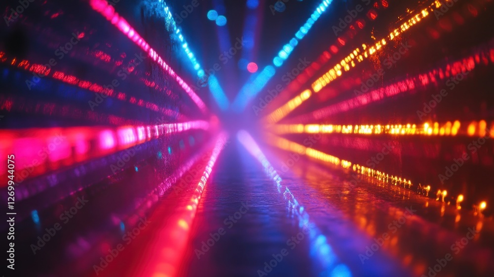 Poster abstract vibrant light trails creating a tunnel illusion with dynamic colors