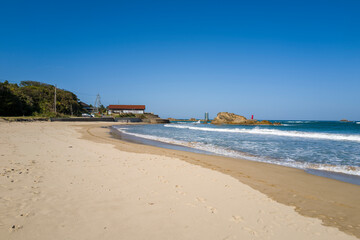 Shotenkyo Beach in Kumihamacho in Asia, Japan, Kansai, Kinosaki, in summer on a sunny day.