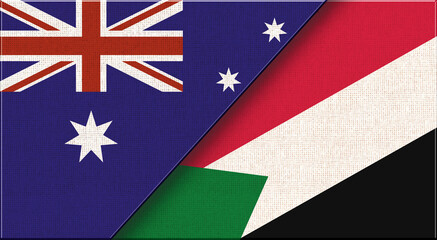 Flags of Australia and Sudan. Australian and Sudanese National flags on Fabric