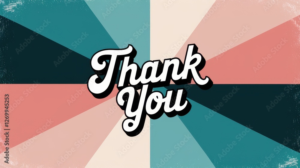 Poster retro thank you text with radiating color pattern background