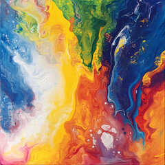 Abstract Colorful Fluid Painting: Vibrant Textures, Designs & Patterns in Warm and Cool Hues - A Modern Artistic Expression on Canvas with Motion, Depth, Energy & Creativity