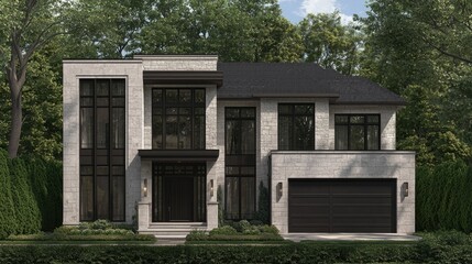 Modern house exterior with trees in background for real estate,architecture,design