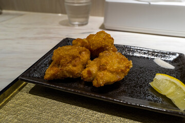 Japanese meal in Himeji in Asia, Japan, Kansai, Himeji, in summer, on a sunny day.