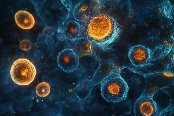 microscopic view of colorful biological cells under magnification, Generative AI