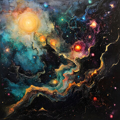 Explore the Vibrant Cosmos: Celestial Beauty of Stars, Galaxies, and Nebulae in Deep Space - An Artistic Journey Through the Mysterious Universe and Cosmic Phenomena