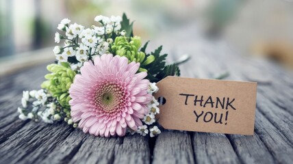 A beautiful bouquet of flowers and thank you note