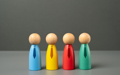 Figures of people with ties. Workers and employees. Different departments. Corporate structure,...