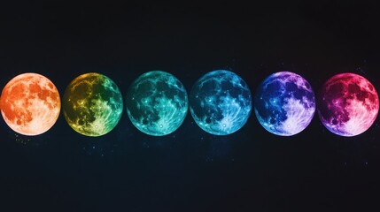 A vibrant display of the moon in various colors, showcasing its beauty from orange to pink, creating a whimsical celestial atmosphere.