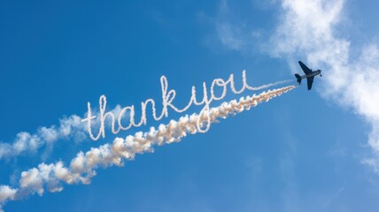 A lone airplane uses smoke to write thank you