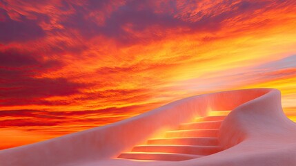 Glowing Staircase Ascending Towards A Fiery Sunset Sky