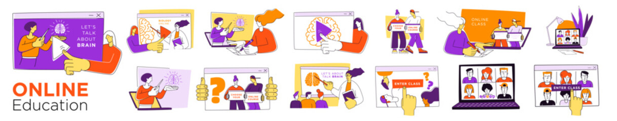 Online Education Illustration with Virtual Learning Scenes