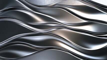 Obraz premium Abstract silver waves texture in a fluid, dynamic composition, creating a modern and sleek look that embodies elegance and sophistication.