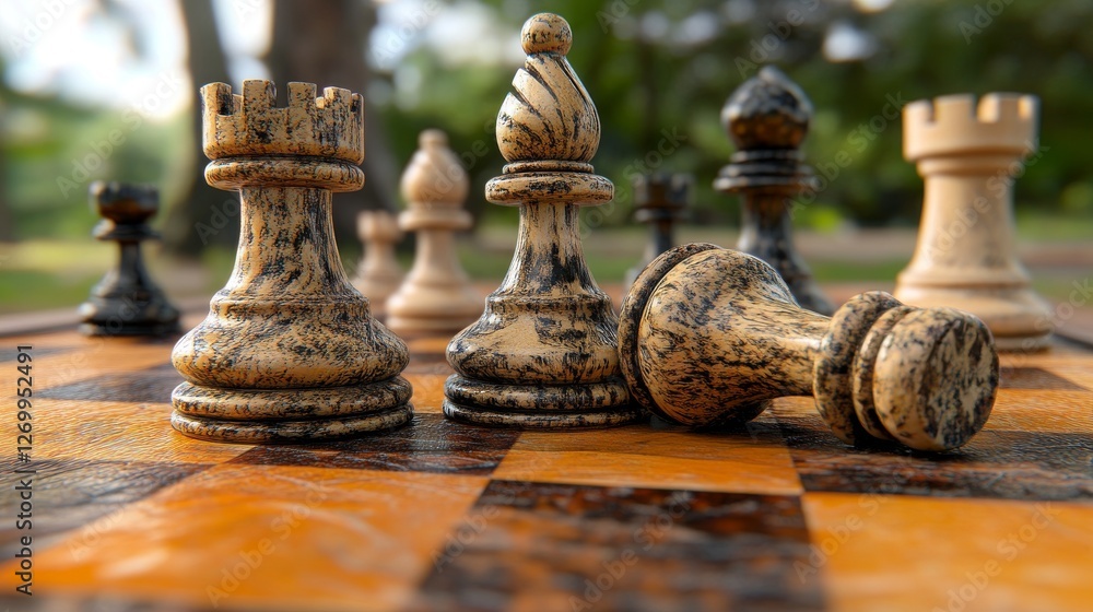 Poster a chess match involves pieces on a board, embodying the concepts of analysis and strategy