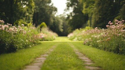 Obraz premium Garden path through colorful flowers