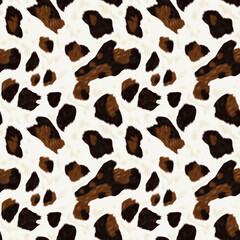 Cow fur, cow skin, wool spots. - photorealistic image. Seamless pattern. Animalistic trendy print. Cover, wallpaper, packaging for the brand