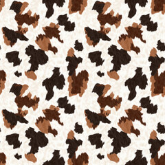 Cow fur, cow skin, wool spots. - photorealistic image. Seamless pattern. Animalistic trendy print. Cover, wallpaper, packaging for the brand