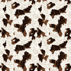 Cow fur, cow skin, wool spots. - photorealistic image. Seamless pattern. Animalistic trendy print. Cover, wallpaper, packaging for the brand