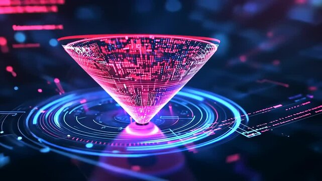 Neon Digital Funnel: Data Convergence and Processing Visualization