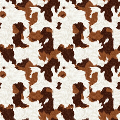 Cow fur, cow skin, wool spots. - photorealistic image. Seamless pattern. Animalistic trendy print. Cover, wallpaper, packaging for the brand