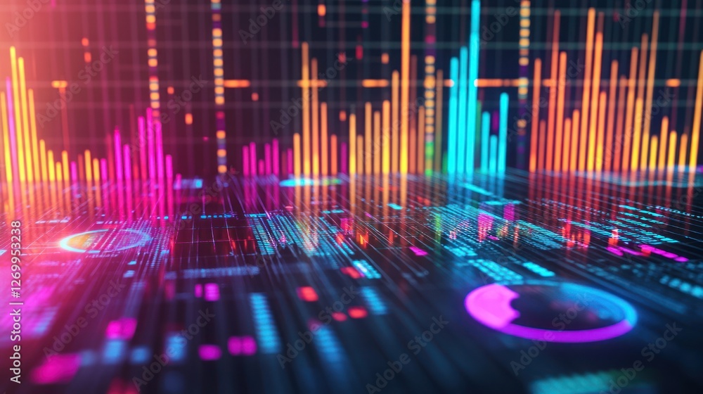 Poster abstract technology background with data visualization and neon lights