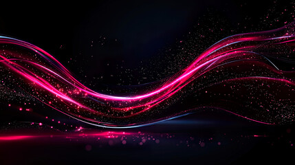 Red neon wave technology background with glowing wave lines and smooth flow across dark background.
