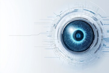 Futuristic digital blue eye with cyber technology, symbolizing AI, biometrics, innovation, surveillance, cybersecurity, and high-tech vision in modern design, Generative AI
