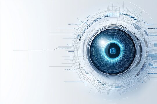 Futuristic digital blue eye with cyber technology, symbolizing AI, biometrics, innovation, surveillance, cybersecurity, and high-tech vision in modern design, Generative AI