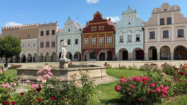 Telc, Czech Republic, walking through Telč, beautiful romantic medieval town with chateau, sightseeing