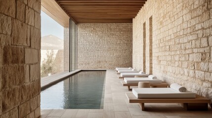 Fototapeta premium Modern spa pool overlooking desert mountains