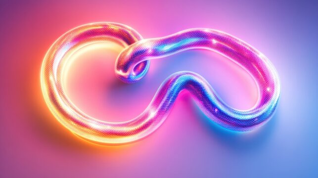 A vibrant, abstract illustration of an infinite loop in bright neon colors, showcasing swirling patterns and a mesmerizing glow.
