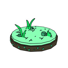 Low-Poly Island: island with vibrant green grass, small rocks ,Transparent background
