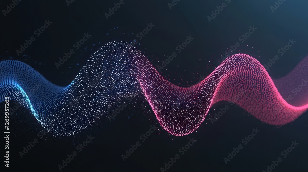 Poster abstract digital wave background with pink and blue gradient particle flow