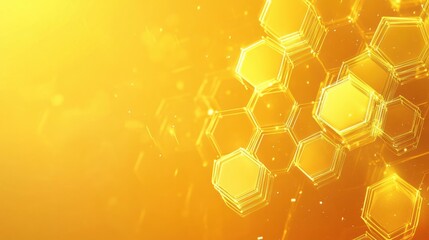 Abstract golden honeycomb pattern featuring glowing hexagonal shapes against a warm yellow background, creating a luminous and inviting atmosphere.