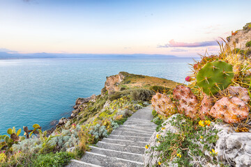 Unbelivable spring view on the the cape Milazzo panorama of nature reserve.