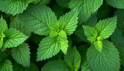 Fresh Mint, An Abundance of Vivid Greenery with Deep Green Foliage, Macro Photography