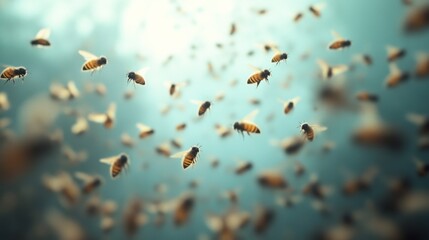 Swarm of bees in flight