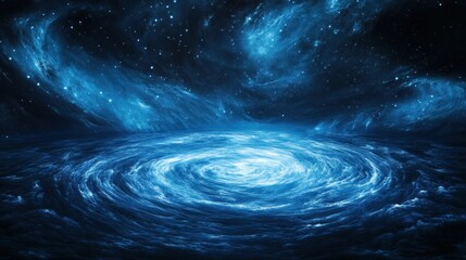 A mesmerizing blue galaxy swirling in the depths of space, illuminated by countless twinkling stars, evoking a sense of wonder and tranquility.