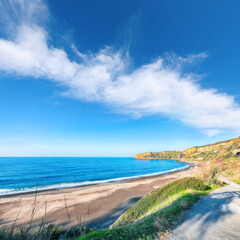 Amazing morning scene of Rais Gerbi cape and  beach Torre Conca.
