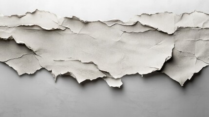 Obraz premium A textured, torn paper background showcasing a mix of soft gray tones and jagged edges, creating a subtle yet artistic atmosphere.